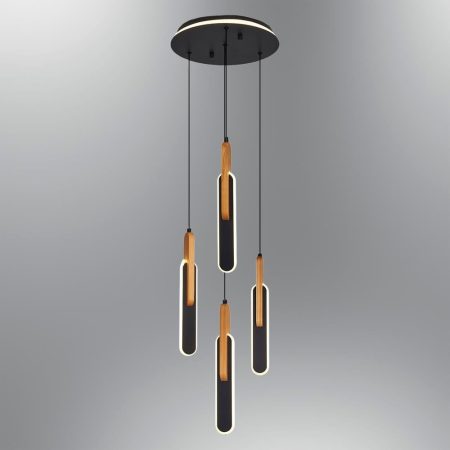 1426-4A Wooden 4’Lü Sarkıt Siyah - KKTC Lüks Aydınlatma - Mavi Pandora